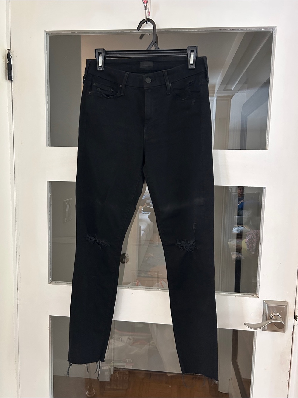 MOTHER Black Skinny Distressed Jeans